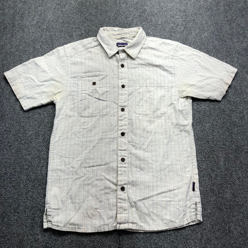 Patagonia Mens Hemp Organic Cotton Striped Short Sleeve Button Down Shirt Small